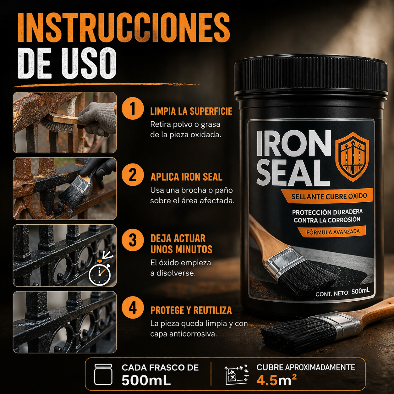 1+1 GRATIS | ÓXIDOREPAIR™  Elimina el Óxido y deja tus rejas como nuevas, sin lijar ni llamar a un pintor. (Solo hoy incluye otro bote y 2 Brochas GRATIS)