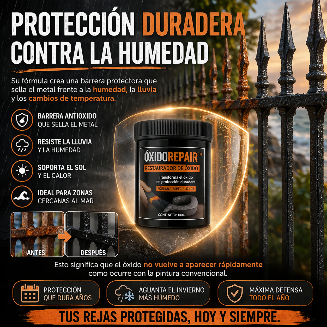 1+1 GRATIS | ÓXIDOREPAIR™  Elimina el Óxido y deja tus rejas como nuevas, sin lijar ni llamar a un pintor. (Solo hoy incluye otro bote y 2 Brochas GRATIS)