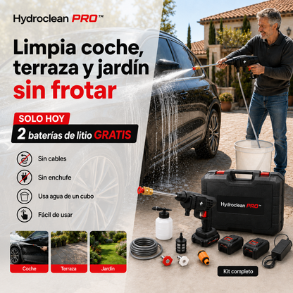Hydroclean PRO™ - La única pistola de alta presión portátil con maletín profesional que limpia coche, terraza y jardín sin frotar y sin cansarte. (Solo hoy incluye 2 baterías de litio GRATIS)